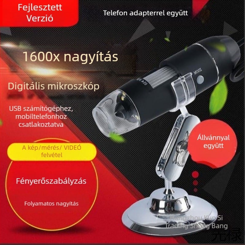 USB digitális mikroszkóp 1600x nagyítással bőr- és szőrtüsző-elemzéséhez — Okostelefonnal kompatibilis, kiváló felbontású képek