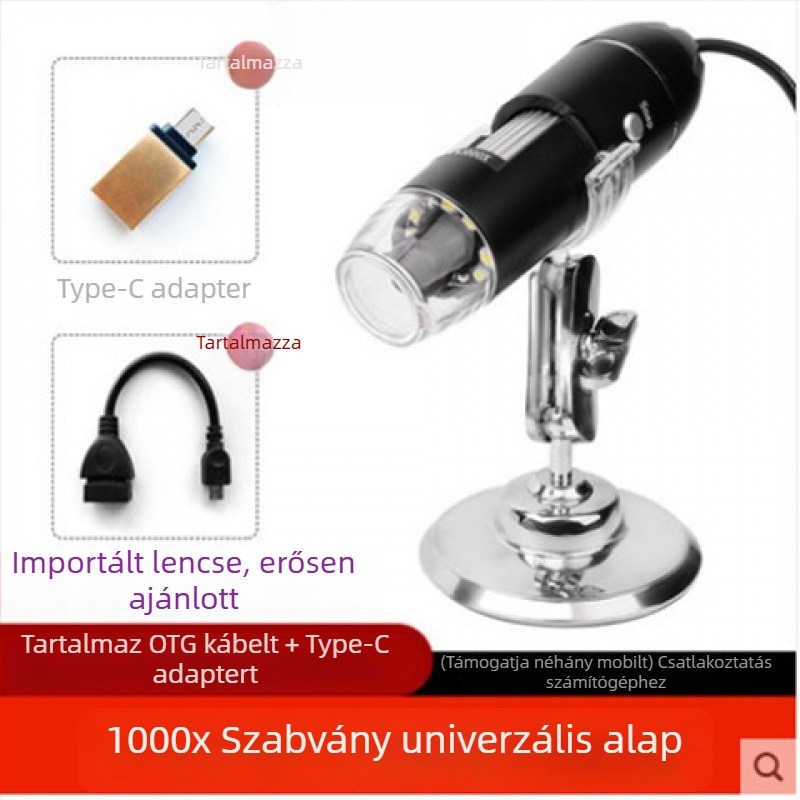 USB digitális mikroszkóp 1600x nagyítással bőr- és szőrtüsző-elemzéséhez — Okostelefonnal kompatibilis, kiváló felbontású képek