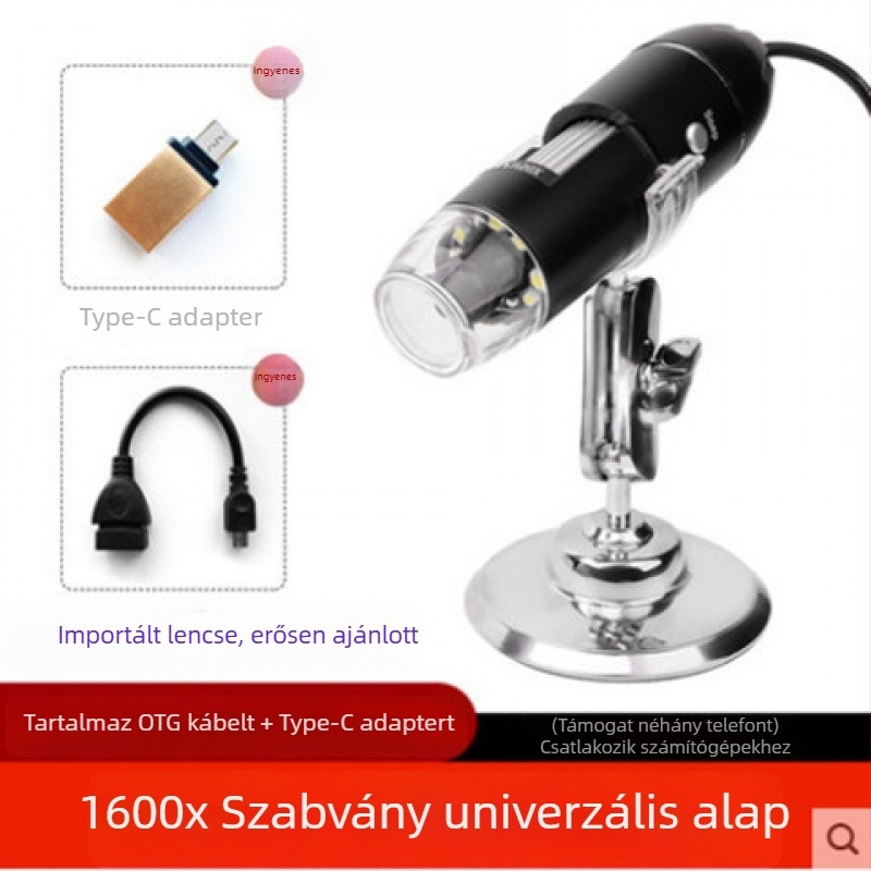 USB digitális mikroszkóp 1600x nagyítással bőr- és szőrtüsző-elemzéséhez — Okostelefonnal kompatibilis, kiváló felbontású képek