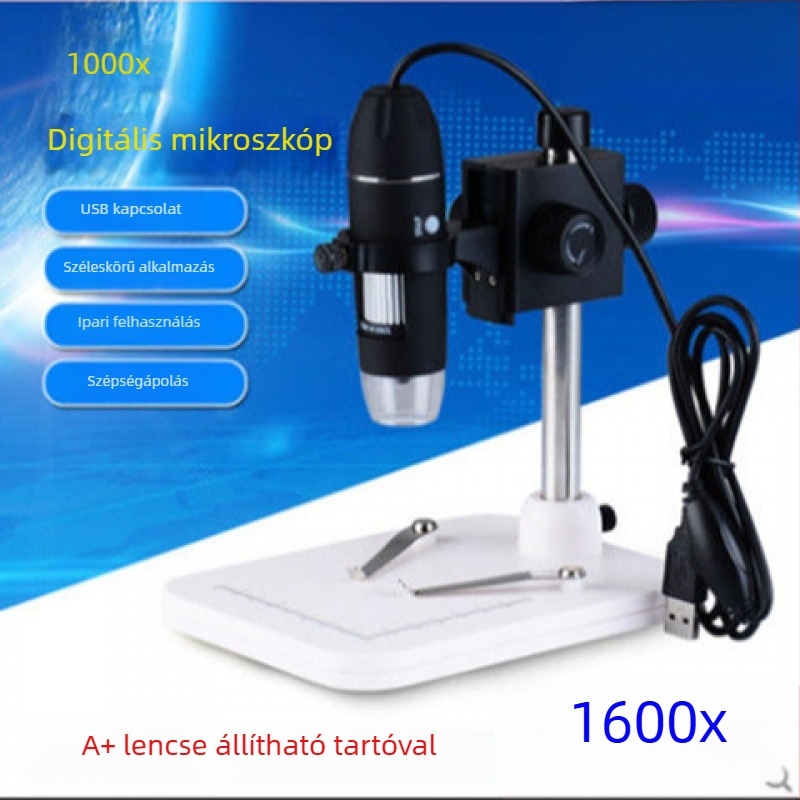 USB digitális mikroszkóp 1600x nagyítással bőr- és szőrtüsző-elemzéséhez — Okostelefonnal kompatibilis, kiváló felbontású képek