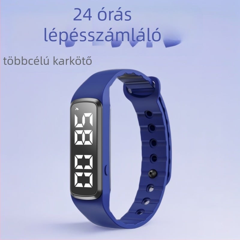 Vibrációs karkötő ébresztővel és lépésszámlálóval (TPU csuklópánt, USB töltés, 21+ napos üzemidő)
