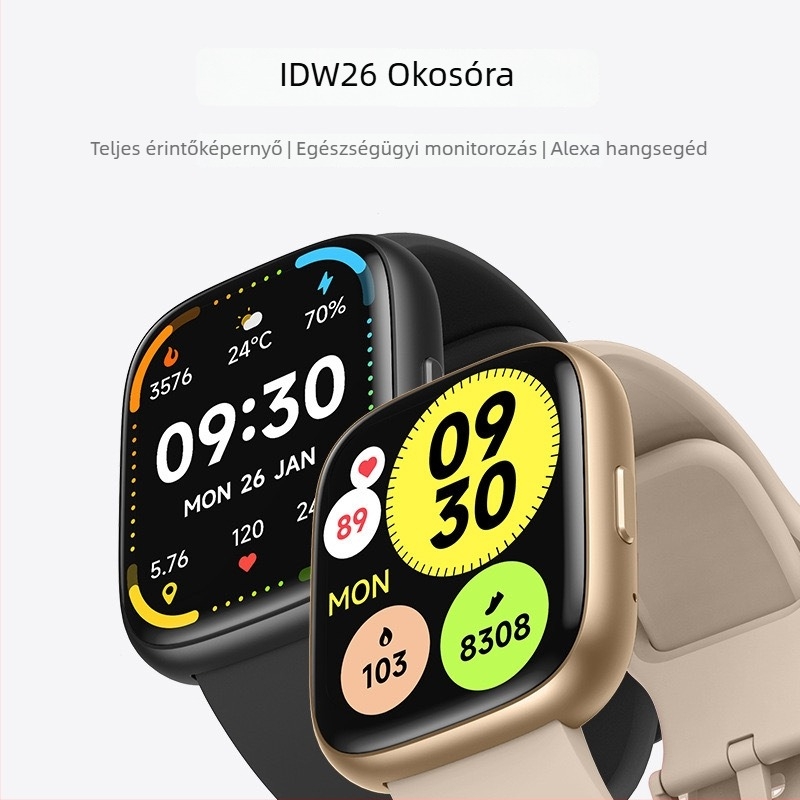 IDW26 okosóra Bluetooth hívásokkal, szívritmus és oxigén monitorozás, lépésszámlálás, Android kompatibilitás, TFT kijelző