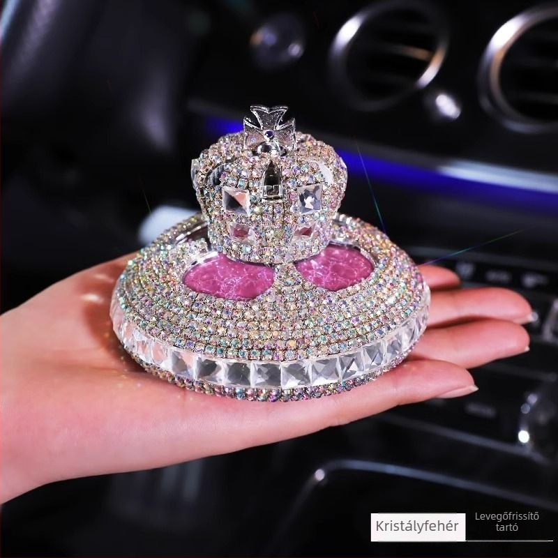 Autó illatosító tartó korona kristály dizájnnal, Liuli anyag, könnyű luxus stílus, Tianruika márka, szagok eliminálása