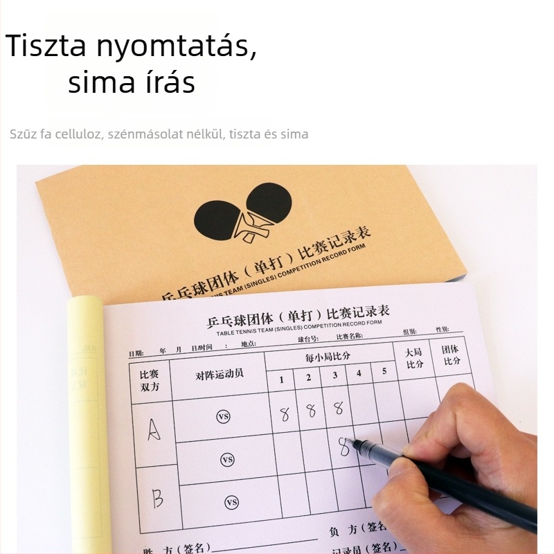 Pontozó tábla cserekártyával és taktikátáblával kosárlabdára, futballra, tollaslabdára és asztaliteniszre; papíralapú, 500 lap, logónyomtatás elérhető, testreszabás