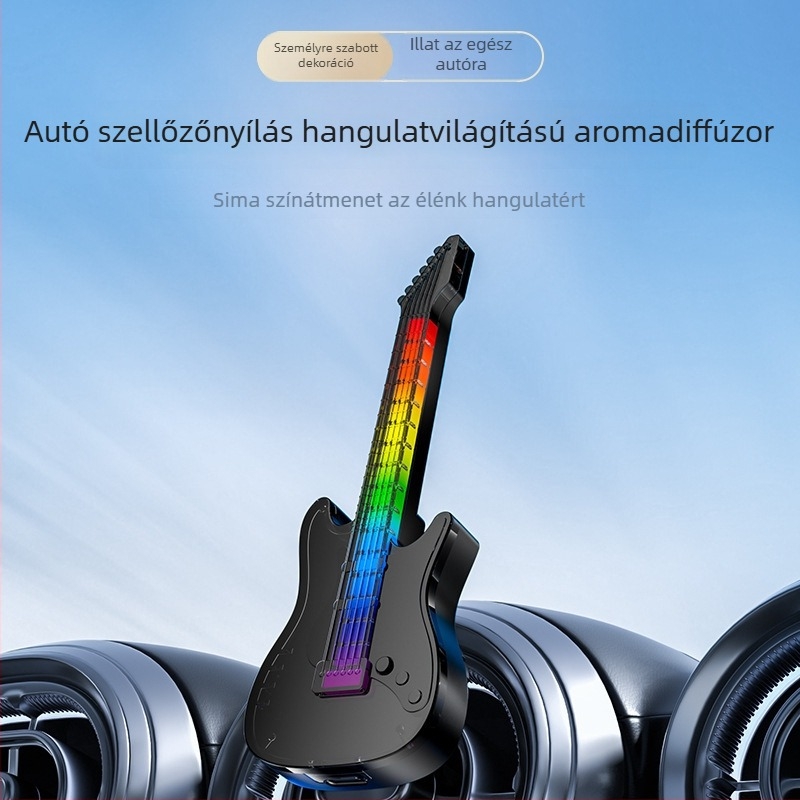 Autó légkivezető illatosító, belső hangulatvilágítás, gitár alakú dekoráció, friss, hosszan tartó tengeri illat