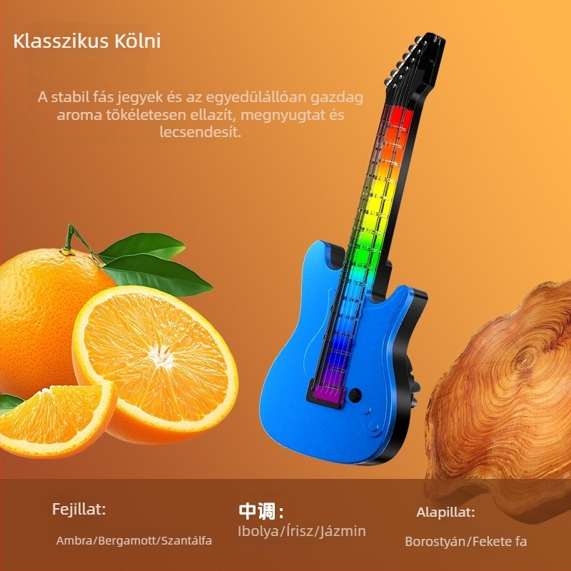 Autó légkivezető illatosító, belső hangulatvilágítás, gitár alakú dekoráció, friss, hosszan tartó tengeri illat