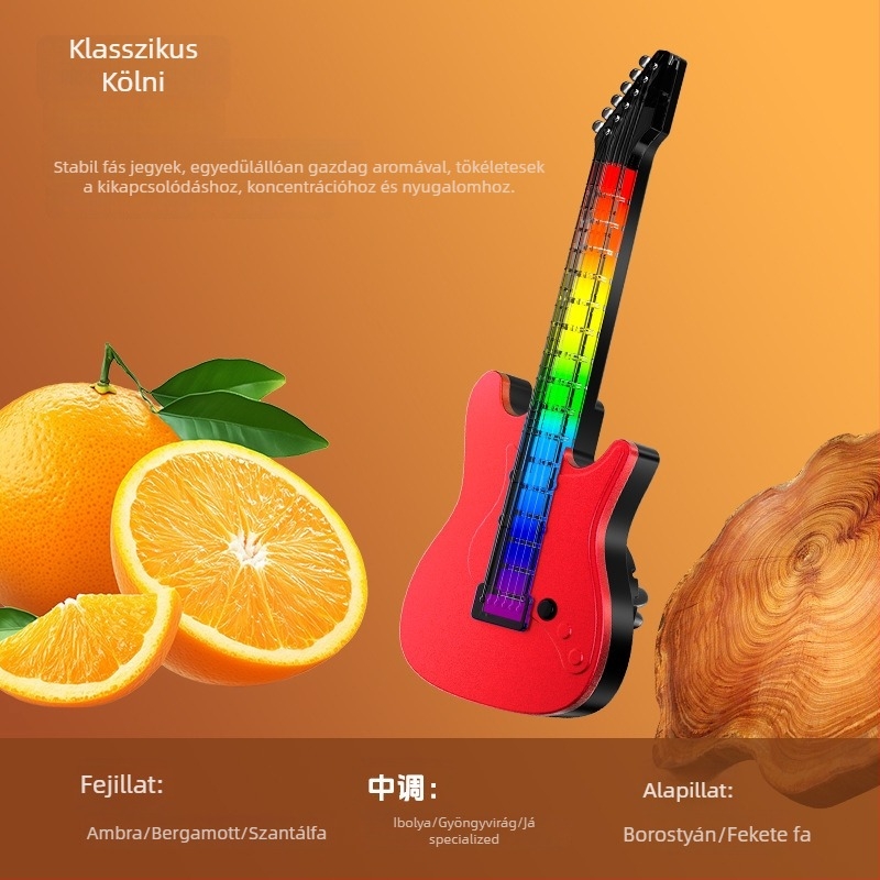 Autó légkivezető illatosító, belső hangulatvilágítás, gitár alakú dekoráció, friss, hosszan tartó tengeri illat