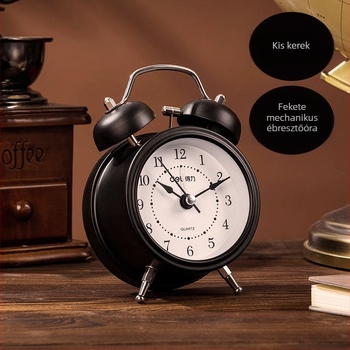 Deli 9024 Ébresztőóra: világító mutatók, csendes működés; analóg kijelző számokkal, mechanikus mozgás, elemről működik