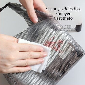 Vízálló toalett táska száraz–nedves elválasztással, húzózsinóros zárás, kézitáska stílusú, PVC anyag, modell 212