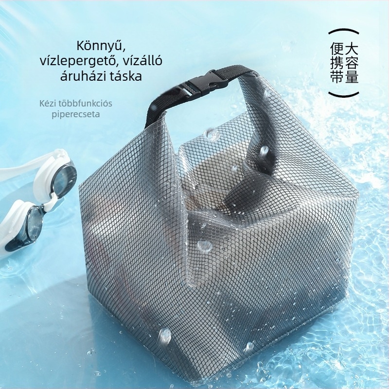 Vízálló toalett táska száraz–nedves elválasztással, húzózsinóros zárás, kézitáska stílusú, PVC anyag, modell 212