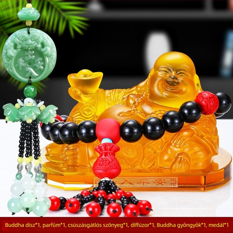 Jadei autó illatszer dekoráció Maitreya Buddha szoborral, központi konzol aromaterápiás üveg, autó dísz — nincs hivatalosan engedélyezett magánmárka