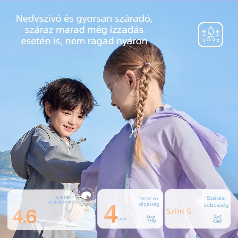Gyerekek UV-védő kapucnis felső, gyorsan száradó nylon Ice Silk anyagból, lélegző, eredeti dizájn (2025 tavasz)