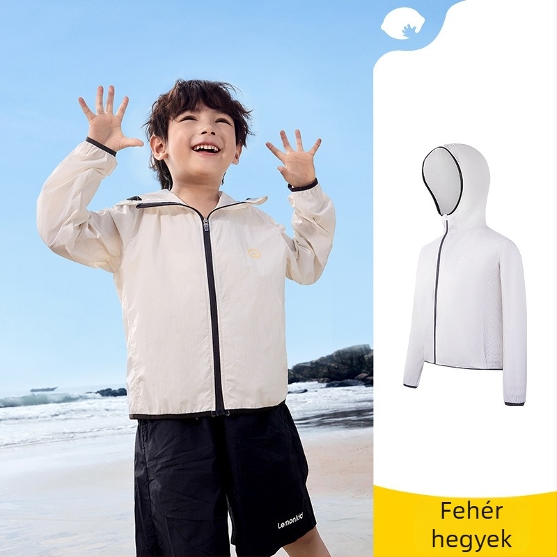 Gyerekek UV-védő kapucnis felső, gyorsan száradó nylon Ice Silk anyagból, lélegző, eredeti dizájn (2025 tavasz)