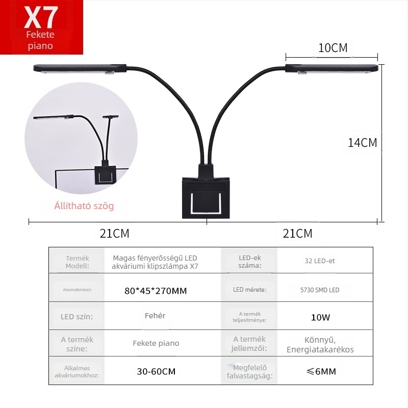 Klipes akváriumi lámpa, 5W, műanyag test, 0,3 kg, akváriumi világítás és vízi növényekhez, Small Tank