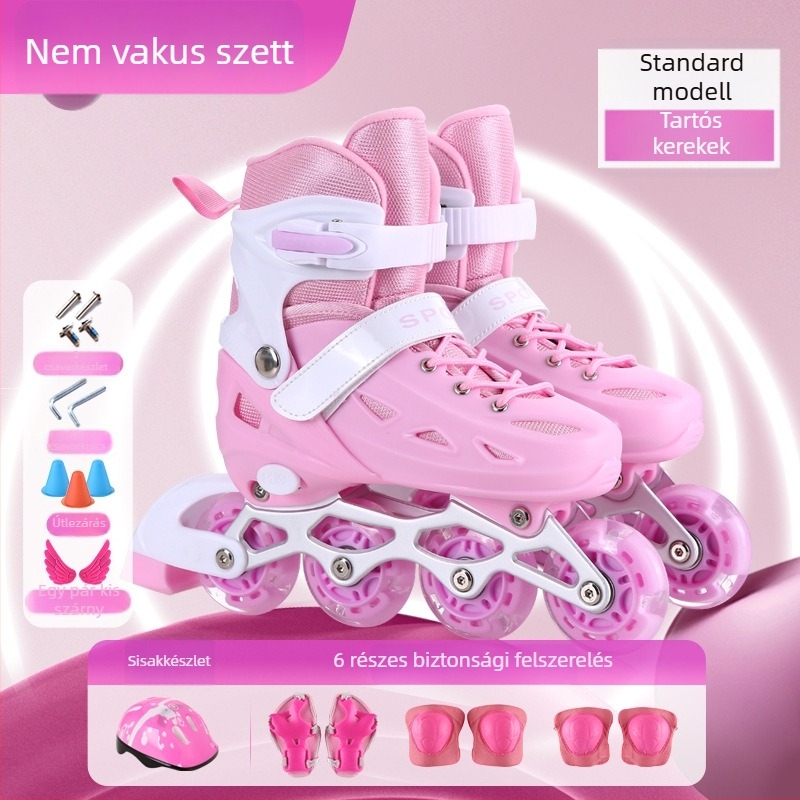 Kezdő gyerek inline korcsolya készlet - PU felsőrész hálóval, kerekek egy sorban