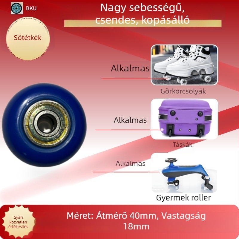 40 mm PU kerekek Heelys cipőkhöz, játékokhoz, poggyászhoz és bútorokhoz, görkorcsolyához – 2 db