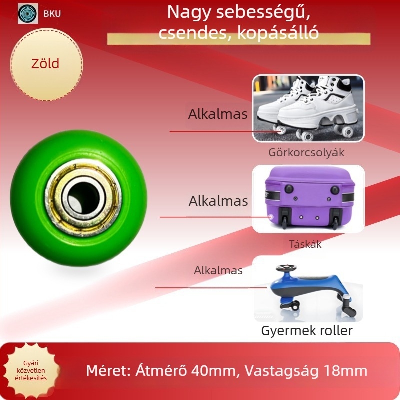 40 mm PU kerekek Heelys cipőkhöz, játékokhoz, poggyászhoz és bútorokhoz, görkorcsolyához – 2 db