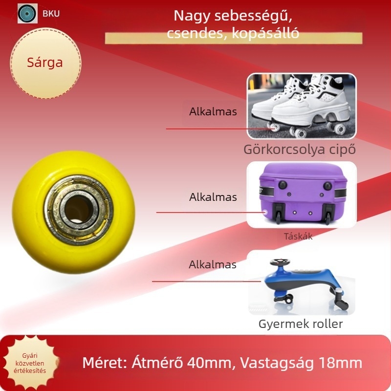 40 mm PU kerekek Heelys cipőkhöz, játékokhoz, poggyászhoz és bútorokhoz, görkorcsolyához – 2 db