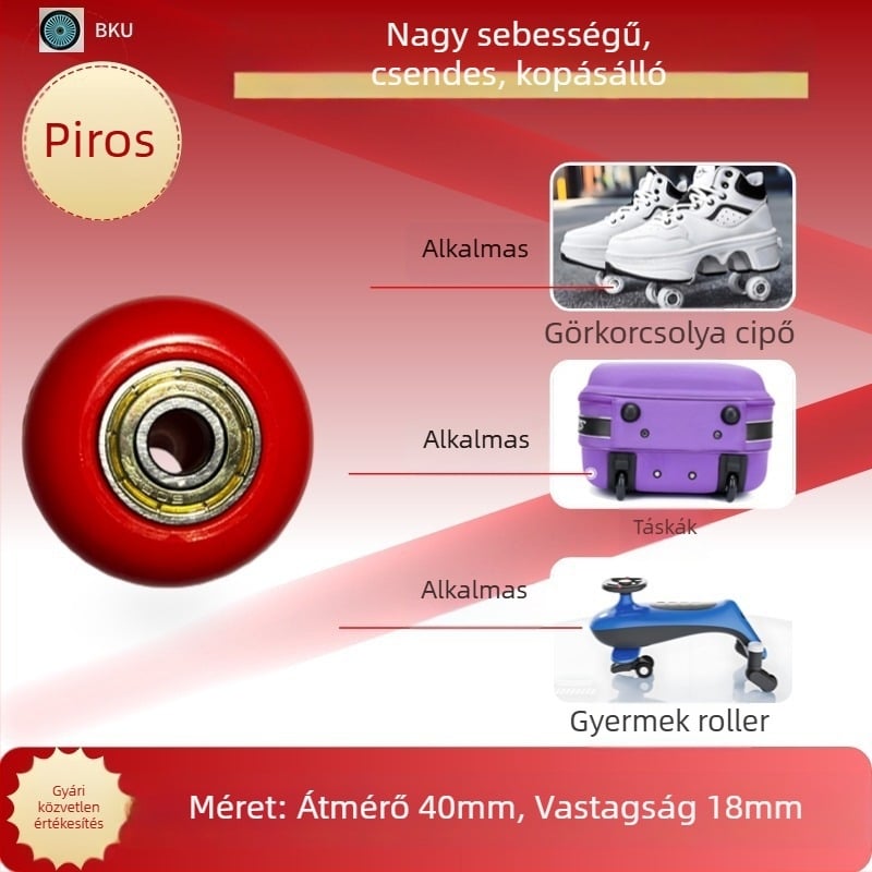 40 mm PU kerekek Heelys cipőkhöz, játékokhoz, poggyászhoz és bútorokhoz, görkorcsolyához – 2 db