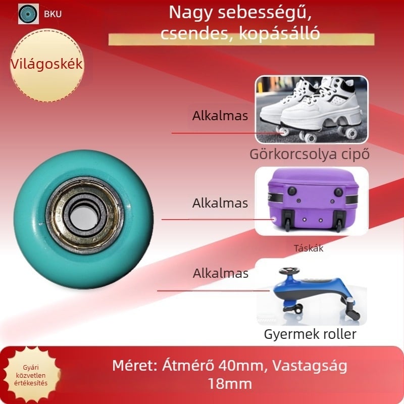 40 mm PU kerekek Heelys cipőkhöz, játékokhoz, poggyászhoz és bútorokhoz, görkorcsolyához – 2 db