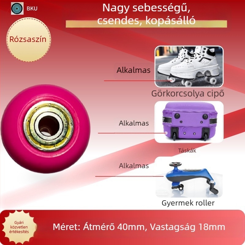 40 mm PU kerekek Heelys cipőkhöz, játékokhoz, poggyászhoz és bútorokhoz, görkorcsolyához – 2 db