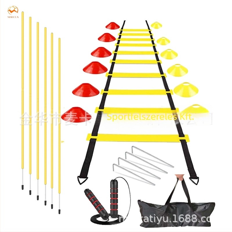PP anyagú futball edzőkészlet, agilitási létra, kivehető rúd és kötél