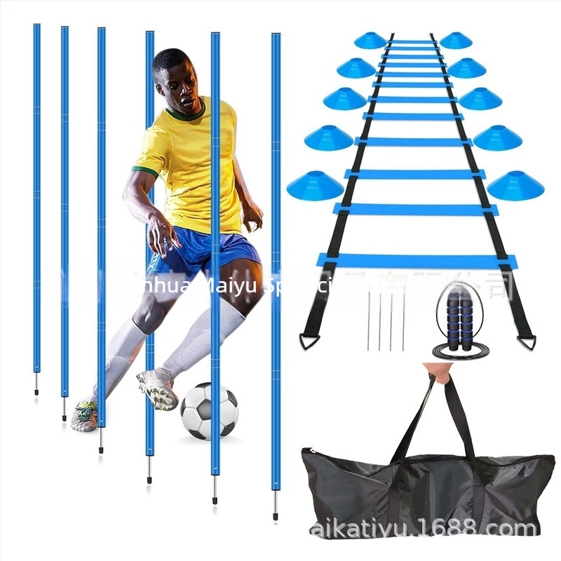 PP anyagú futball edzőkészlet, agilitási létra, kivehető rúd és kötél