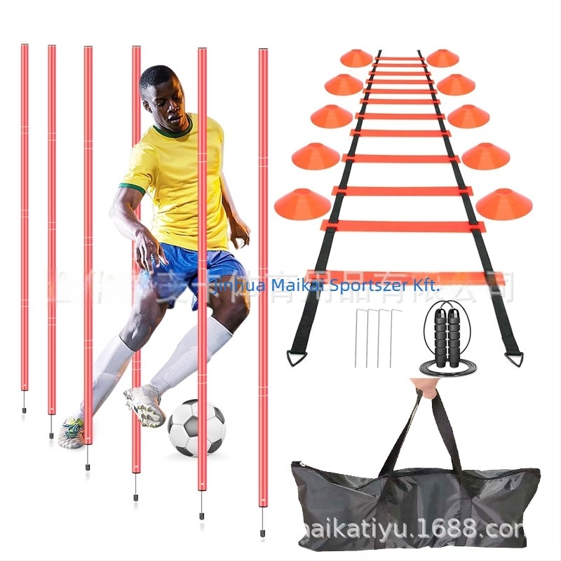PP anyagú futball edzőkészlet, agilitási létra, kivehető rúd és kötél