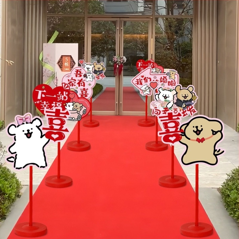 Esküvői díszítő táblák ajtókhoz és útvonalakhoz vidéki helyszínekre – műanyag, cartoon mintázat, akasztó ragasztószalaggal, karton csomagolás, esküvőre