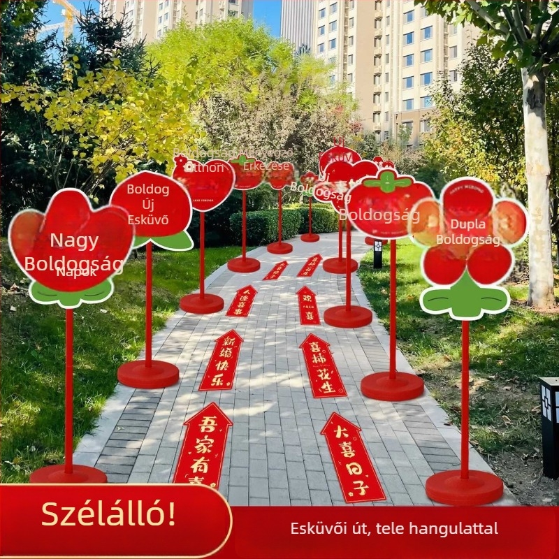 Esküvői díszítő táblák ajtókhoz és útvonalakhoz vidéki helyszínekre – műanyag, cartoon mintázat, akasztó ragasztószalaggal, karton csomagolás, esküvőre