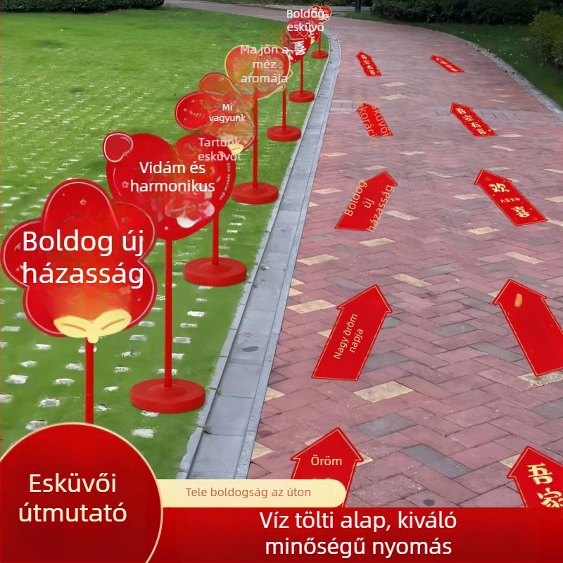 Esküvői díszítő táblák ajtókhoz és útvonalakhoz vidéki helyszínekre – műanyag, cartoon mintázat, akasztó ragasztószalaggal, karton csomagolás, esküvőre