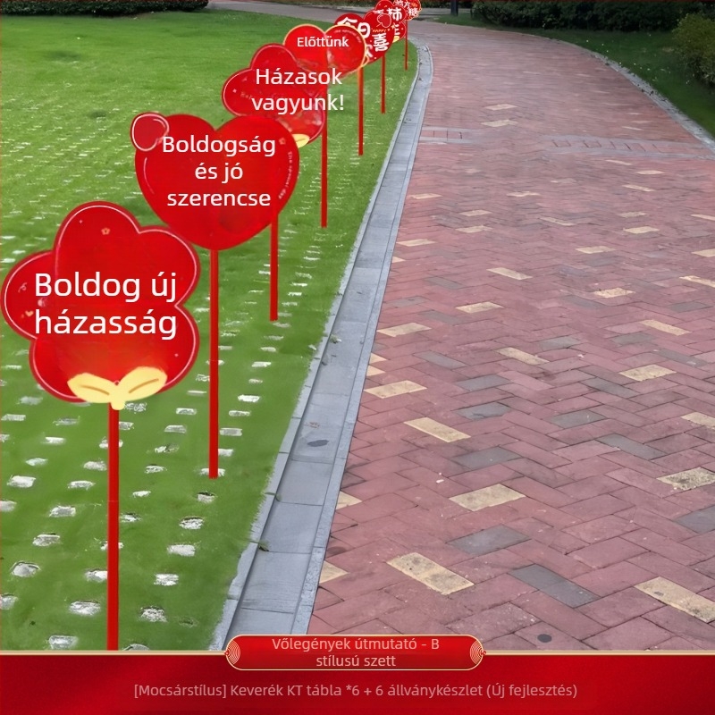 Esküvői díszítő táblák ajtókhoz és útvonalakhoz vidéki helyszínekre – műanyag, cartoon mintázat, akasztó ragasztószalaggal, karton csomagolás, esküvőre