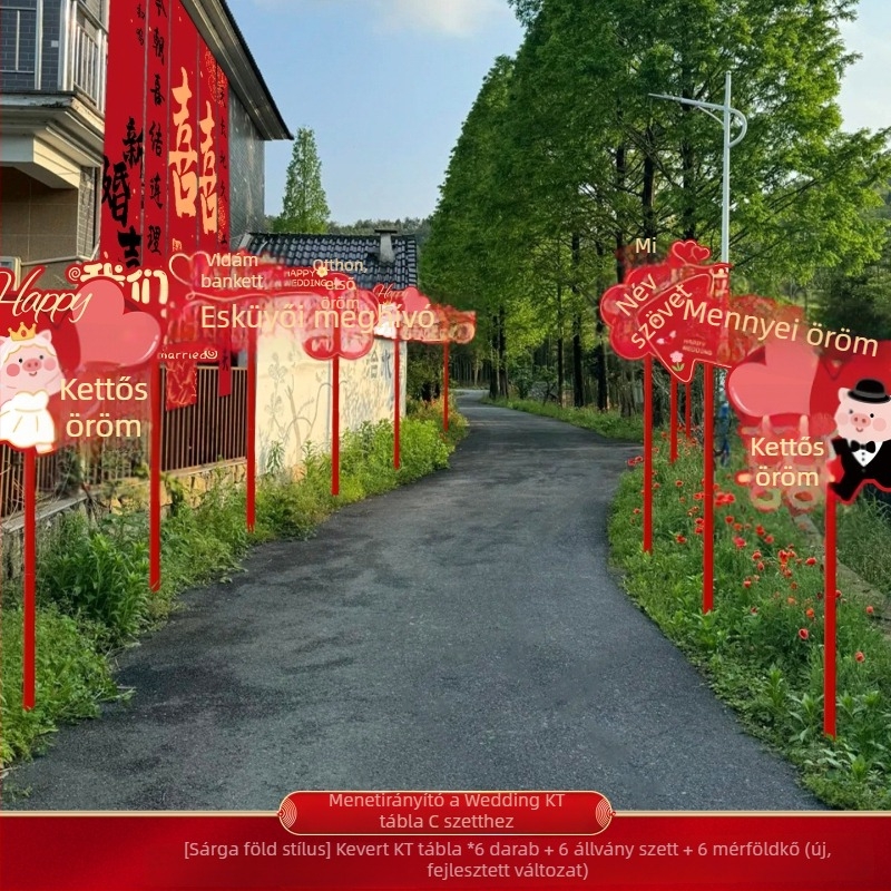 Esküvői díszítő táblák ajtókhoz és útvonalakhoz vidéki helyszínekre – műanyag, cartoon mintázat, akasztó ragasztószalaggal, karton csomagolás, esküvőre