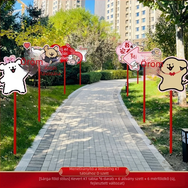 Esküvői díszítő táblák ajtókhoz és útvonalakhoz vidéki helyszínekre – műanyag, cartoon mintázat, akasztó ragasztószalaggal, karton csomagolás, esküvőre