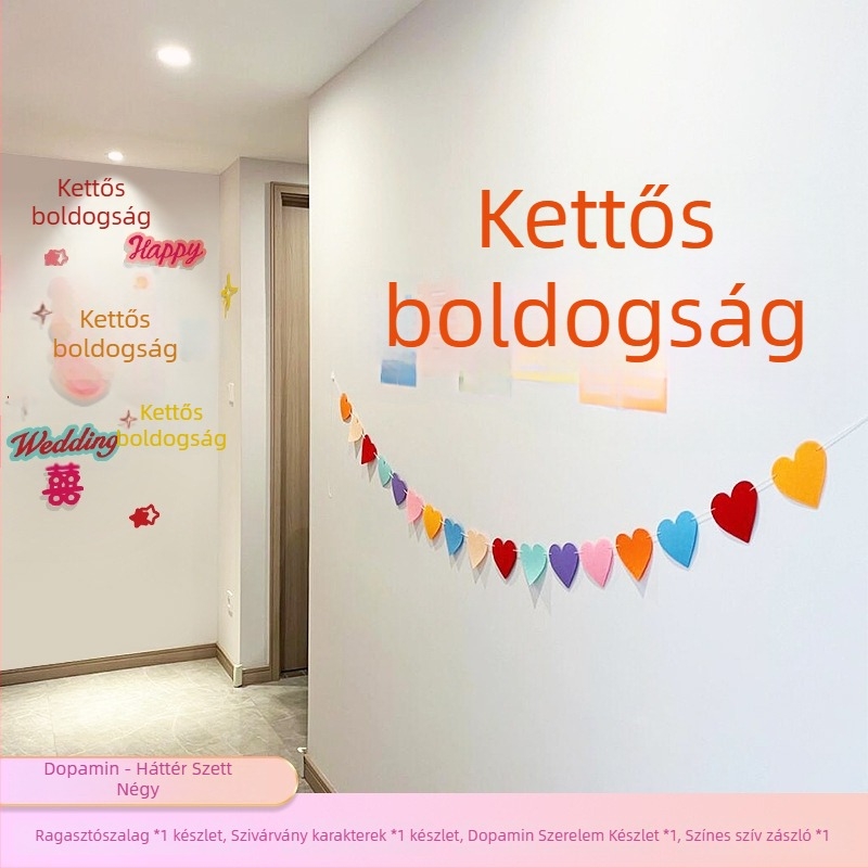 Esküvői dekorációs készlet Dupla Boldogság karakterekkel a nászhelyiség díszítésére és az ajtó melletti fotóháttérhez (Anyag: Non-woven Fabric; Csomagolás: Opp Bag; Márka: Kikawa)