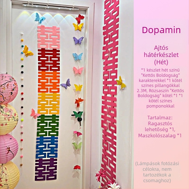 Esküvői dekorációs készlet Dupla Boldogság karakterekkel a nászhelyiség díszítésére és az ajtó melletti fotóháttérhez (Anyag: Non-woven Fabric; Csomagolás: Opp Bag; Márka: Kikawa)