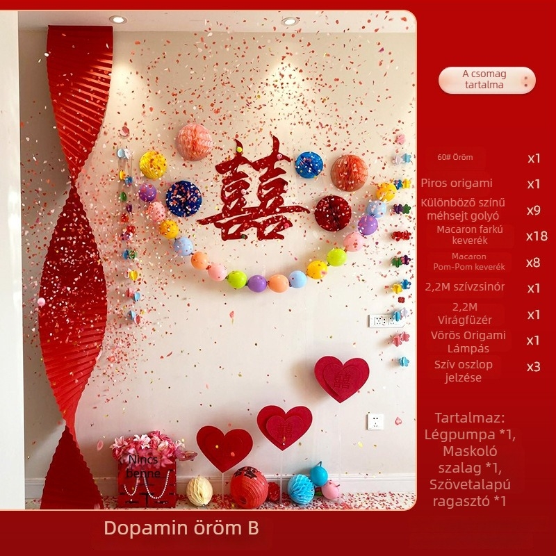 Esküvői dekorációs készlet Dupla Boldogság karakterekkel a nászhelyiség díszítésére és az ajtó melletti fotóháttérhez (Anyag: Non-woven Fabric; Csomagolás: Opp Bag; Márka: Kikawa)