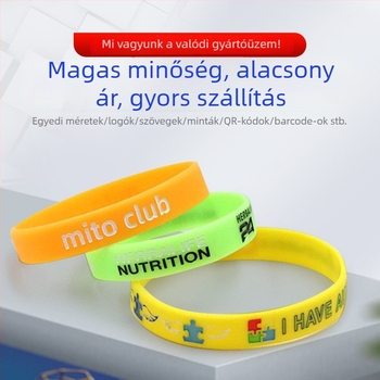 Szilikon karkötő logó nyomtatással, kör alakú forma, személyre szabható, dekoratív kiegészítő