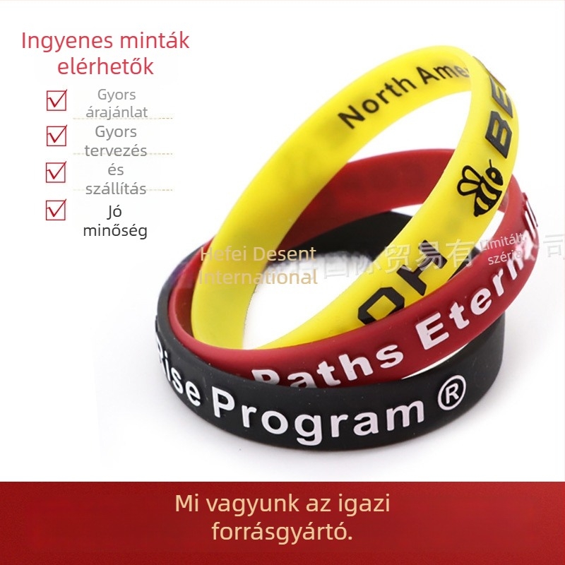 Szilikon karkötő logó nyomtatással, kör alakú forma, személyre szabható, dekoratív kiegészítő