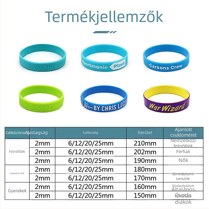 Szilikon karkötő logó nyomtatással, kör alakú forma, személyre szabható, dekoratív kiegészítő