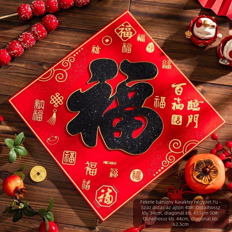 Bejárati ajtó matricája flanelből aranyfóliával, önragasztó kínai stílusú falidísz a nappaliba, Tavaszi fesztivál