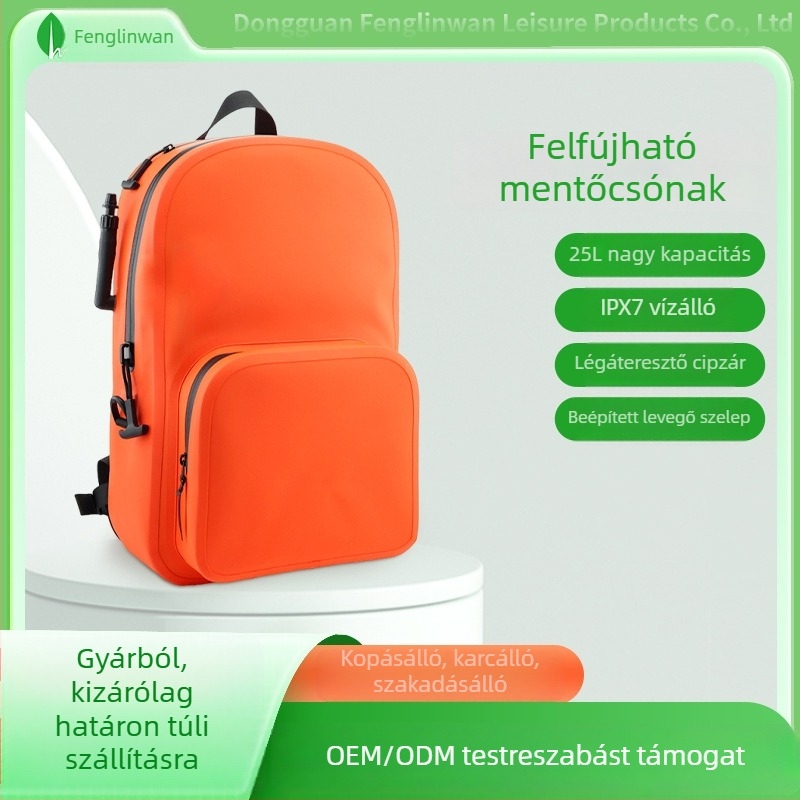 Felfújható vízálló túlélő hátizsák IPX8 légmentesen záró cipzárral, TPU anyag, minimalist stílus, kapacitás 2000