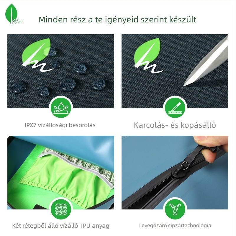 Felfújható vízálló túlélő hátizsák IPX8 légmentesen záró cipzárral, TPU anyag, minimalist stílus, kapacitás 2000