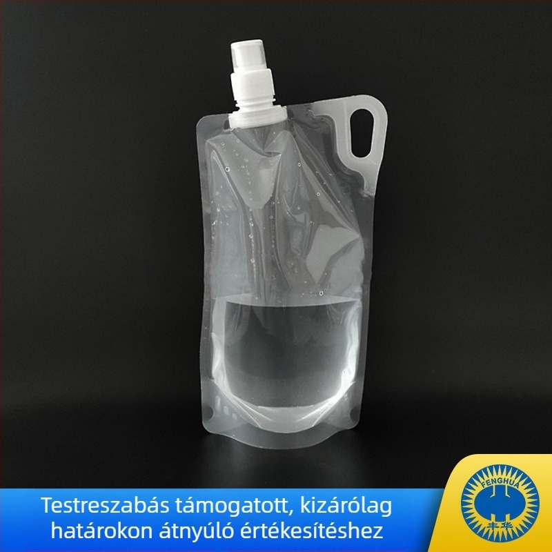 Összecsukható kültéri víztáska, egyszerű dizájn, 1 L, anyag PE+PA+PET, logó nyomtatás