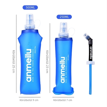 Anmei Road kültéri sportvíz táska, összecsukható puha TPU palack, 500 ml kapacitás, hidratálás maraton futáshoz, élelmiszer-minőség
