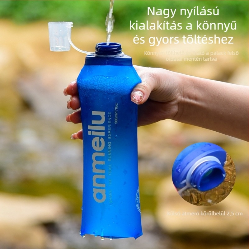 Anmei Road kültéri sportvíz táska, összecsukható puha TPU palack, 500 ml kapacitás, hidratálás maraton futáshoz, élelmiszer-minőség