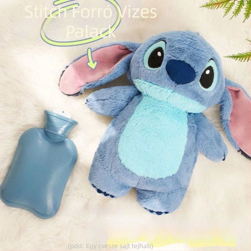 Vízfeltöltéses forróvizes palack plüss Stitch dizájnnal, kollégiumhoz (Anyag: flanel; Melegítés módja: víz feltöltése; Nettó tömeg: 250 g; Privát márka engedélyezett: Igen; Testreszabás: Elérhető)