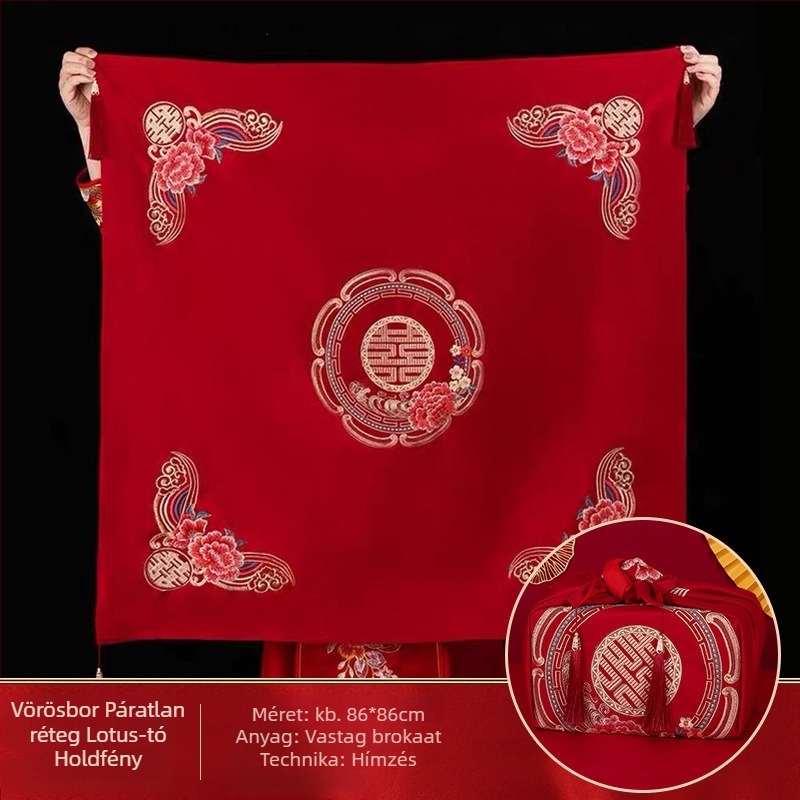 Kínai hímzéssel díszített menyasszonyi fátyol, kettős rétegű bojtokkal, textil anyagból, esküvői kiegészítő