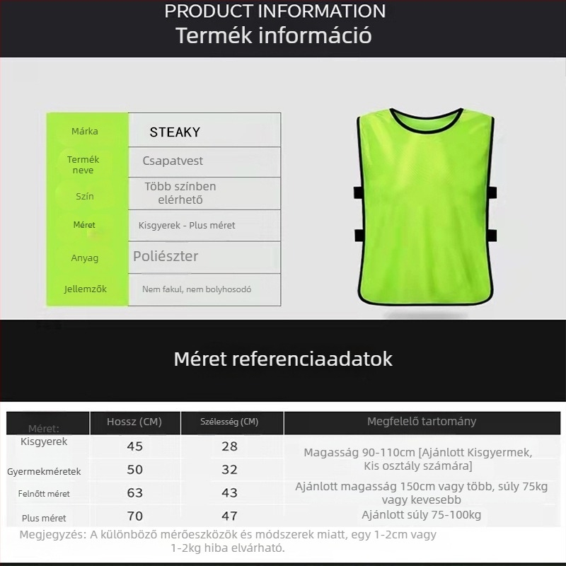 Személyre szabott edzésmellény futball és kosárlabda számára logó/szöveg/csapat-embléma lehetőséggel | Poliészter | Uniszex | Minden szezonban