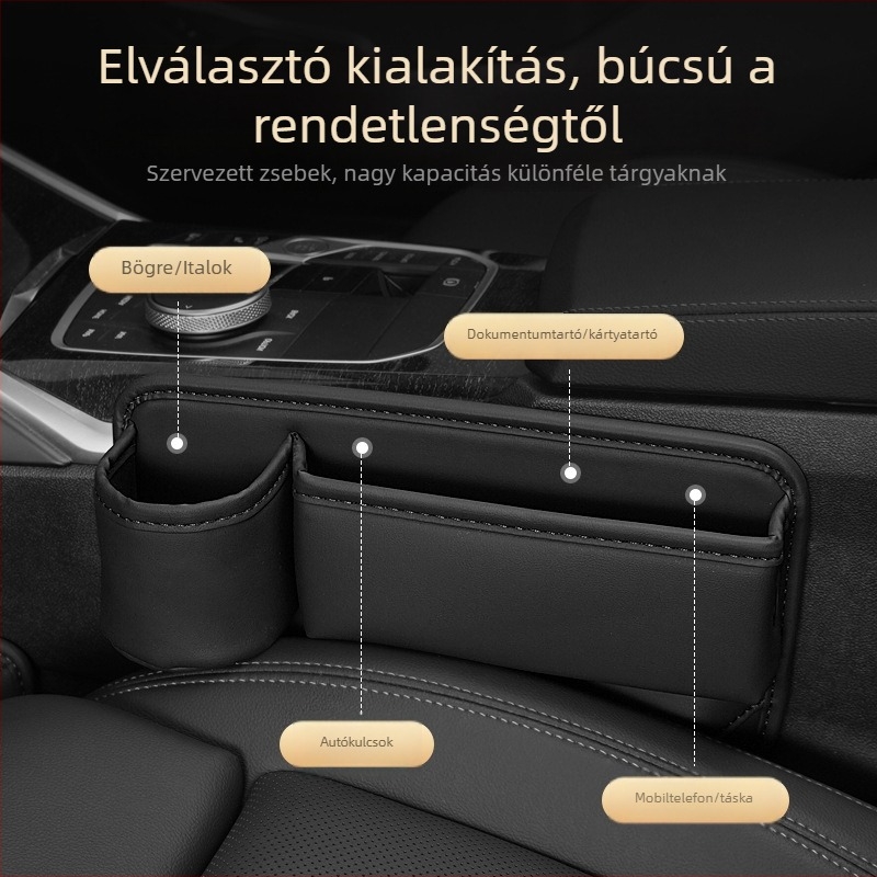 Bőr autóülés közti rekesz tároló, görgőkkel, vízálló, szigetelt és fogantyúval